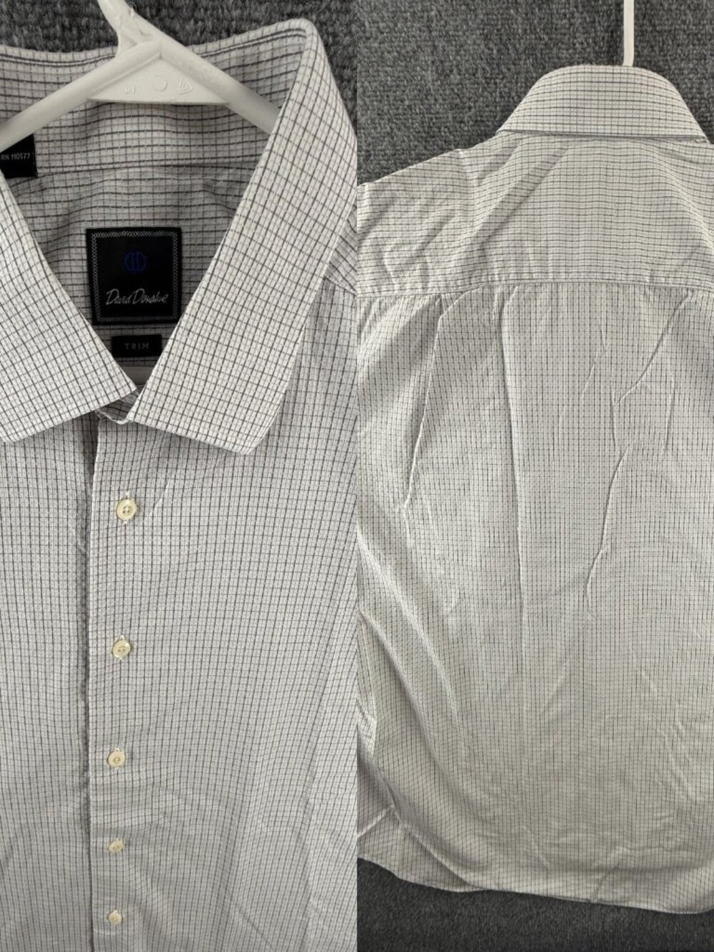 David Donahue Cotton Trim 18 36/37 Check Gray Mens Long Sleeve Button Up Shirt